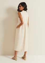 Blakely Zip Denim Midi Dress Cream