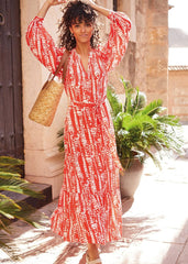 Louisa Abstract Maxi Dress Red