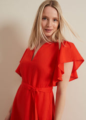 Morgan Red Linen Midi Dress Red