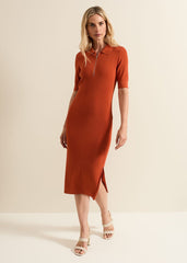 Perrie Ribbed Zip Midi Dress Orange