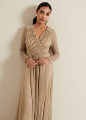 Petite Masie Metallic Jersey Maxi Dress Gold
