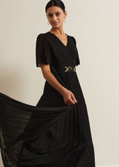 Yasmina Pleated Maxi Dress Black