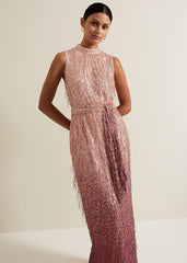 Becka Fringe Sequin Maxi Dress Pink