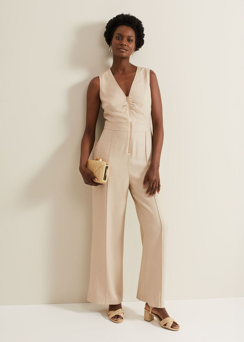 Fraya Zip Front Jumpsuit Stone