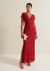 Janice Red Tapework Maxi Dress Red