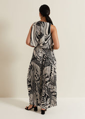 Petite Saskia Abstract Pleated Jumpsuit Black