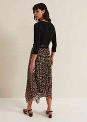 Josephine Animal Woven Hem Knit Dress Black