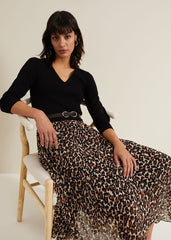 Josephine Animal Woven Hem Knit Dress Black