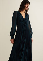 Kindra Teal Chiffon Pleated Midi Dress Teal