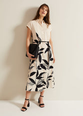 Felicity Leaf Print Midi Dress Black/Multi
