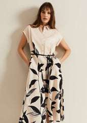 Felicity Leaf Print Midi Dress Black/Multi