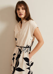 Felicity Leaf Print Midi Dress Black/Multi