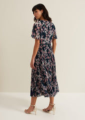Kathleen Floral Pleated Midi Dress Multi-Coloured