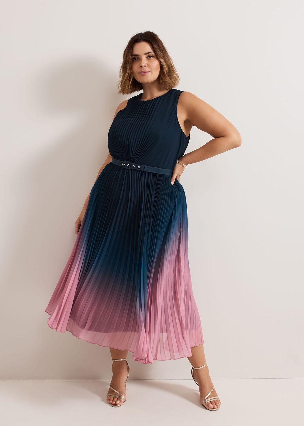 Simara Ombre Chiffon Midi Pleat Dress Multi-Coloured