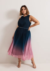 Simara Ombre Chiffon Midi Pleat Dress Multi-Coloured