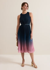 Petite Simara Ombre Pleat Midi Dress Multi-Coloured