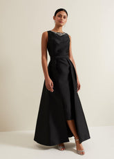 Yisanne Black Satin Embelished Dress Black
