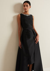 Yisanne Black Satin Embelished Dress Black