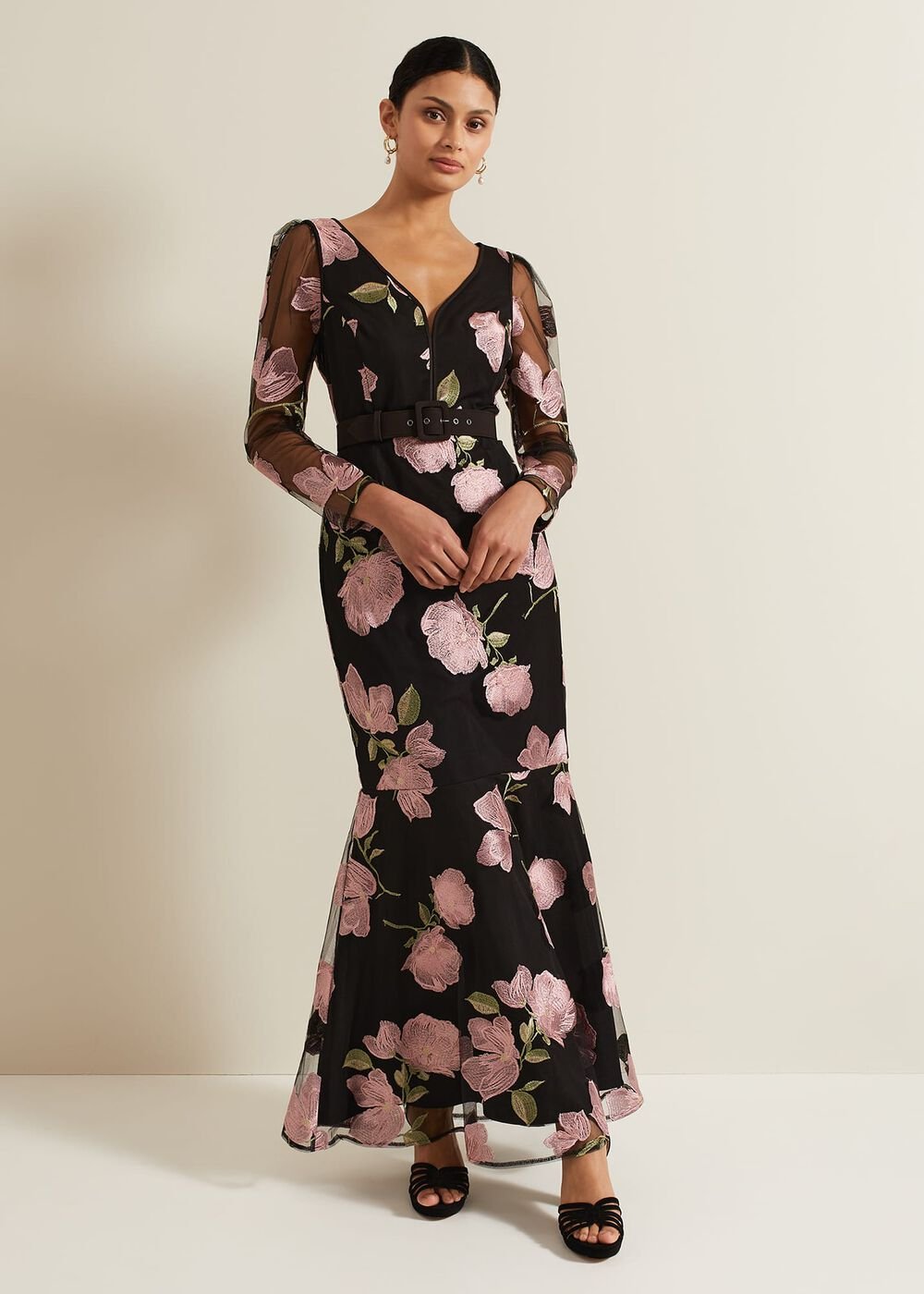 Genny Floral Print Embroidered Maxi Dres Multi-Coloured