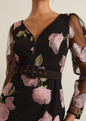 Genny Floral Print Embroidered Maxi Dres Multi-Coloured