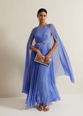 Marren Blue Chiffon Pleated Maxi Dress Blue
