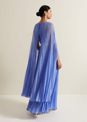 Marren Blue Chiffon Pleated Maxi Dress Blue