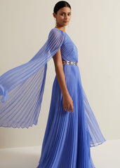 Marren Blue Chiffon Pleated Maxi Dress Blue