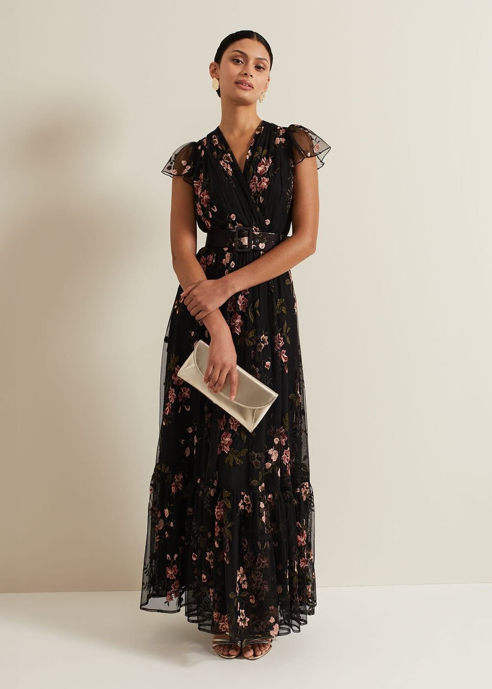 Tamera Mesh Embroidered Maxi Dress Multi-Coloured