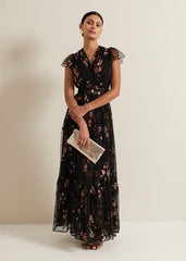 Tamera Mesh Embroidered Maxi Dress Multi-Coloured