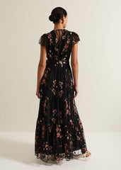 Tamera Mesh Embroidered Maxi Dress Multi-Coloured