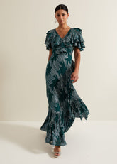 Marzia Teal Fil Coupe Maxi Dress Teal