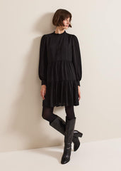 Shreya Check Swing Mini Dress Black