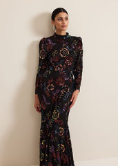 Lelo Sequin Long Sleeved Maxi Dress Black/Multi