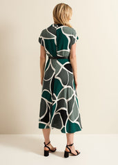 Zaynab Green Swirl Cowl Neck Midi Dress Green