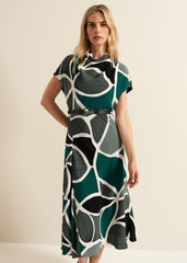 Zaynab Green Swirl Cowl Neck Midi Dress Green