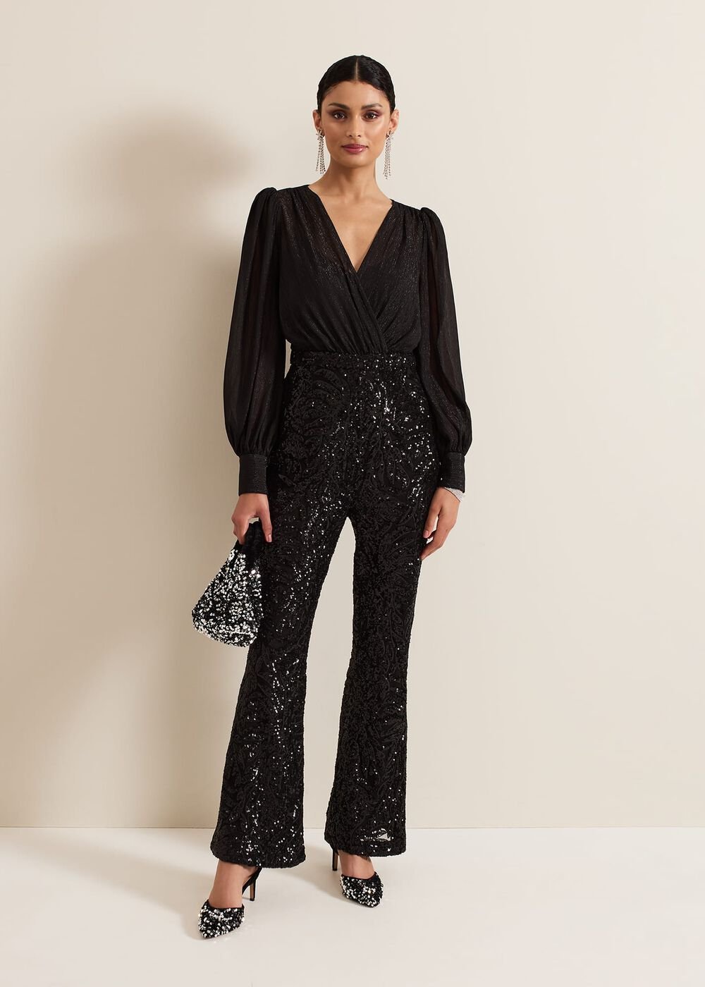 Milena Black Sequin Jumpsuit Black