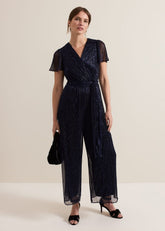 Petite Stella Blue Plisse Jumpsuit Blue