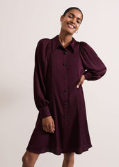 Tila Burgundy Embellished Shirt Dress Burgundy