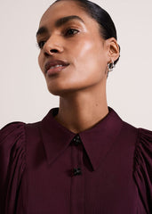 Tila Burgundy Embellished Shirt Dress Burgundy