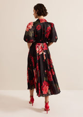 Cilla Floral Shirt Midi Dress Black/Multi
