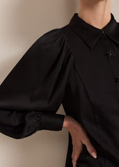 Petite Tila Black Satin Shirt Dress Black