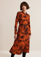 Krissy Floral Piped Midi Dress Tan