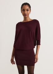 Becca Batwing Knitted Dress Burgundy
