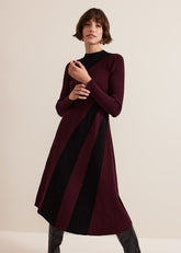 Julie Ribbed Fit And Flare Midi Dress Burgundy