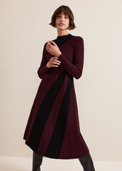 Julie Ribbed Fit And Flare Midi Dress Burgundy