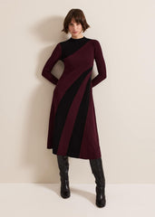 Julie Ribbed Fit And Flare Midi Dress Burgundy