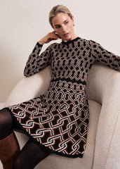 Josie Jacquard Fit And Flare Swing Dress Black/Multi
