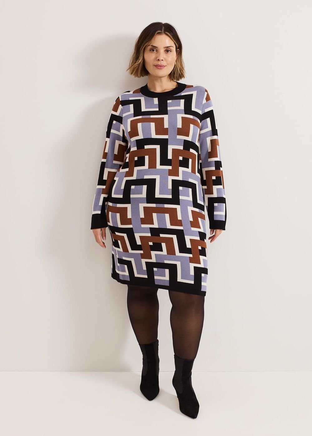 Brianna Jacquard Tunic Knitted Dress Multi-Coloured
