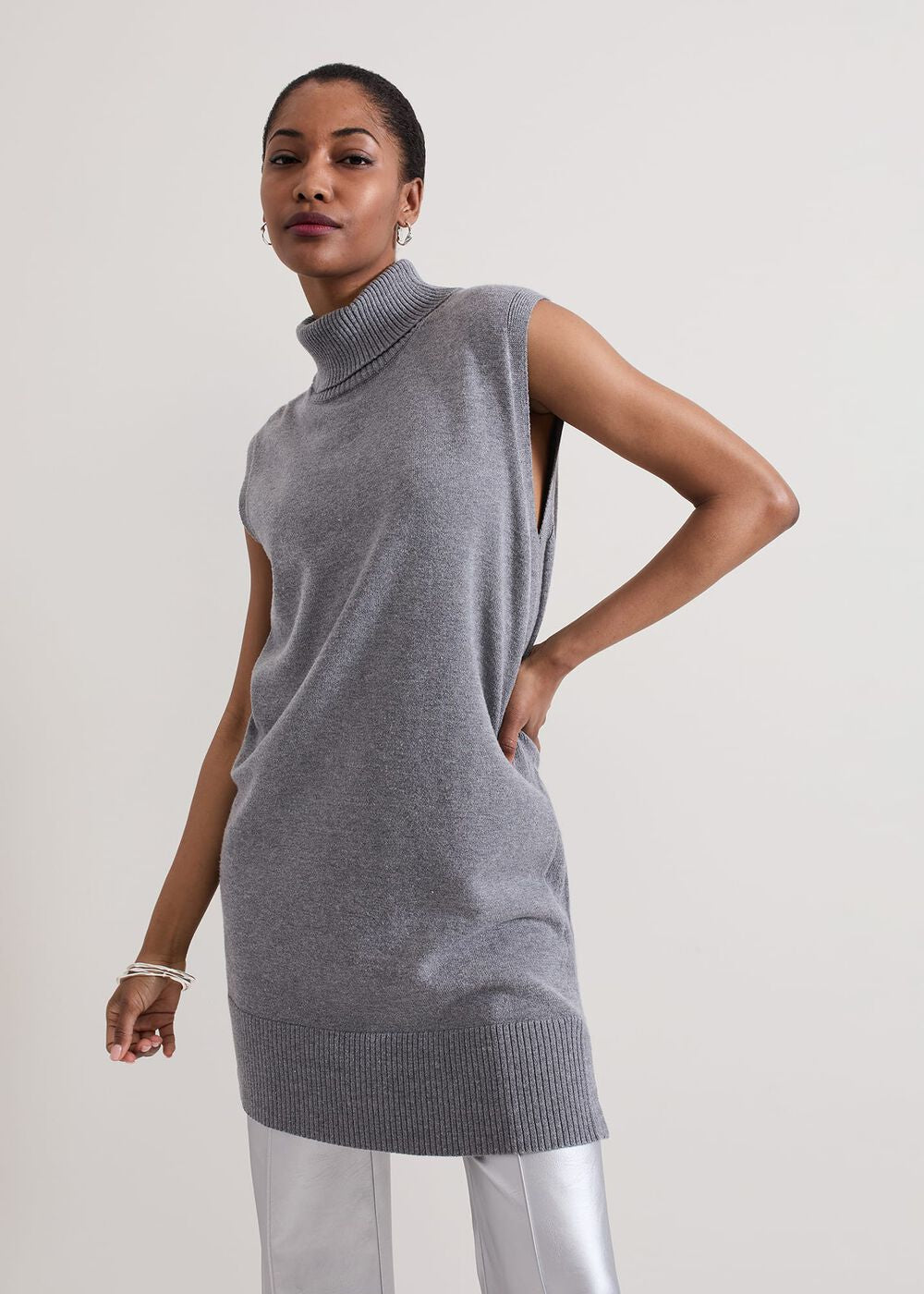 Mila Sleeveless Tabard Jumper Dress Grey