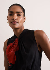 Lucia Chiffon Floral Midi Dress Black/Multi